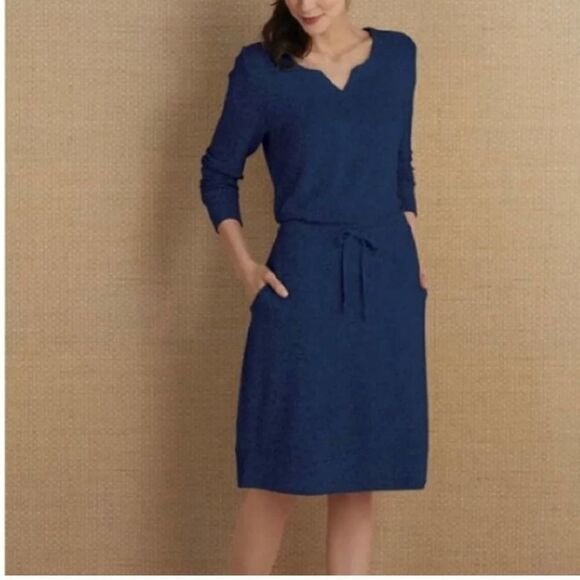 Soft Surroundings Easy Living Blue Fuzzy V Neck Long Sleeve Sweater Dress Size S - Picture 1 of 8
